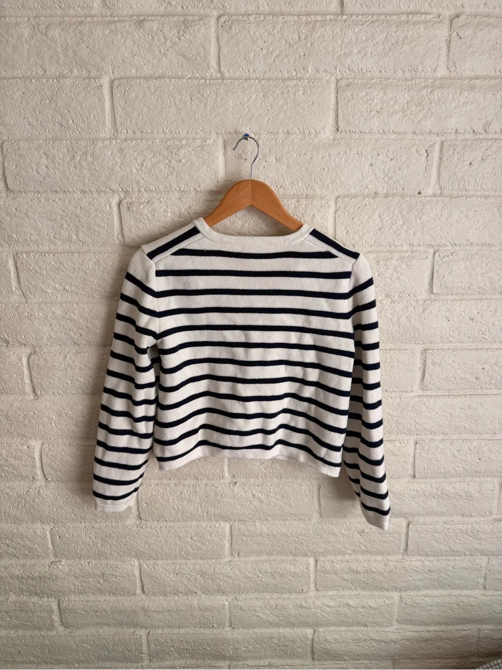 J. Crew Navy and White Striped Button Cardigan